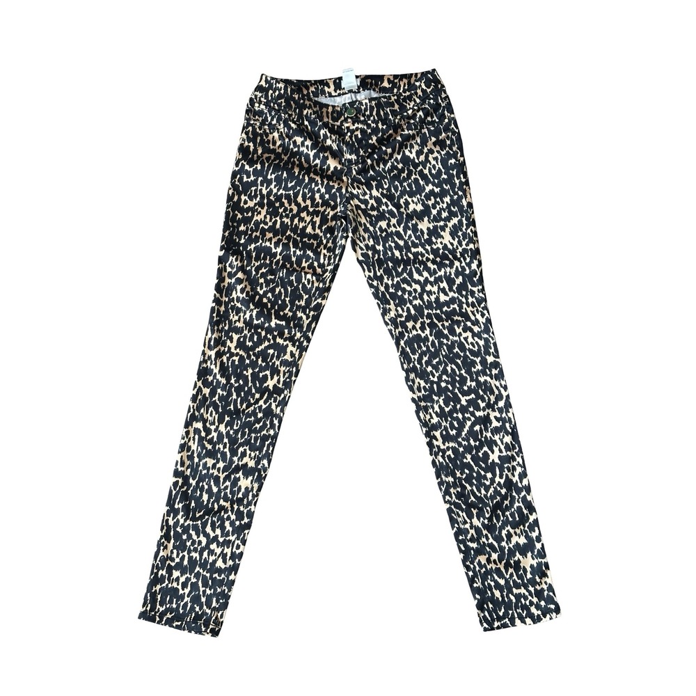 Cache Leopard Print Skinny Pants Tan Black Animal Pattern Size 0 Stretch Satin